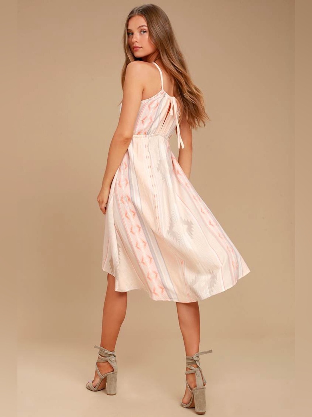 O'Neill Uli Blush Pink Print Midi Dress